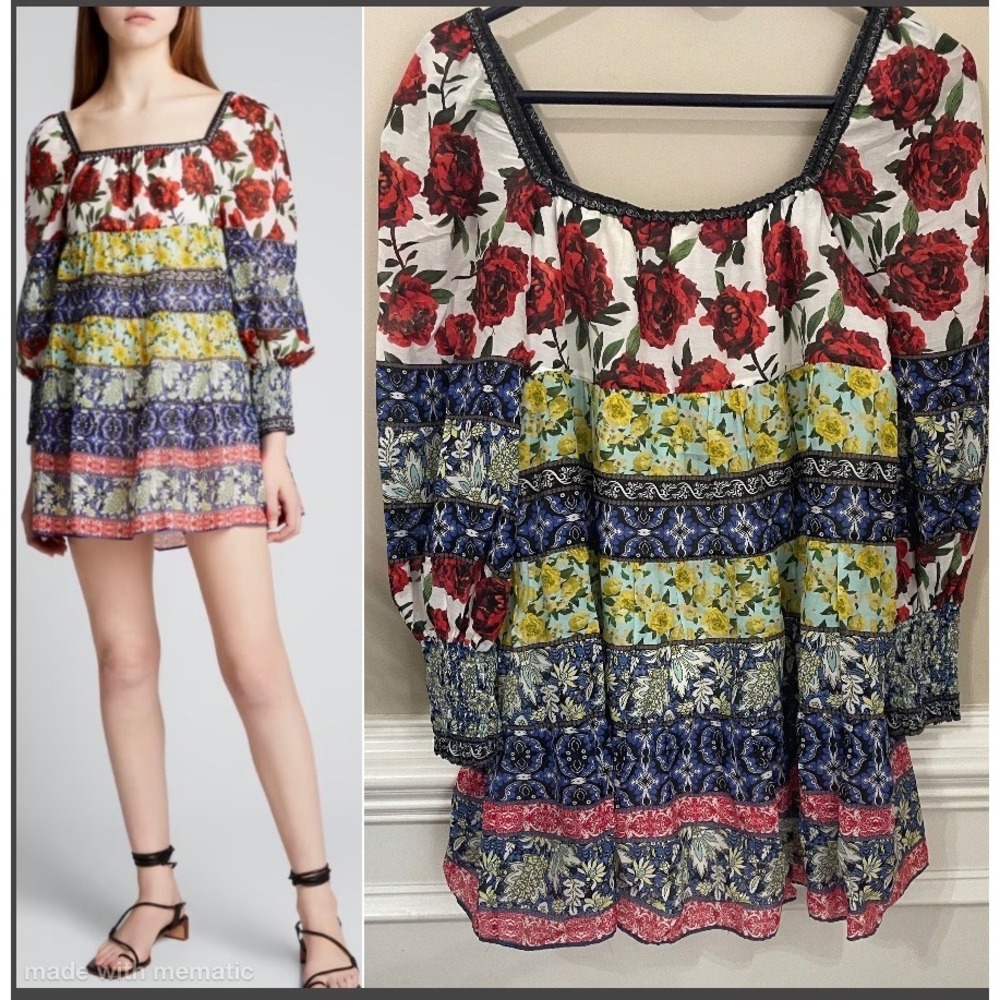 Alice + Olivia Rowan Floral Paisley Patchwork Silk Blend Mini Dress Size XS